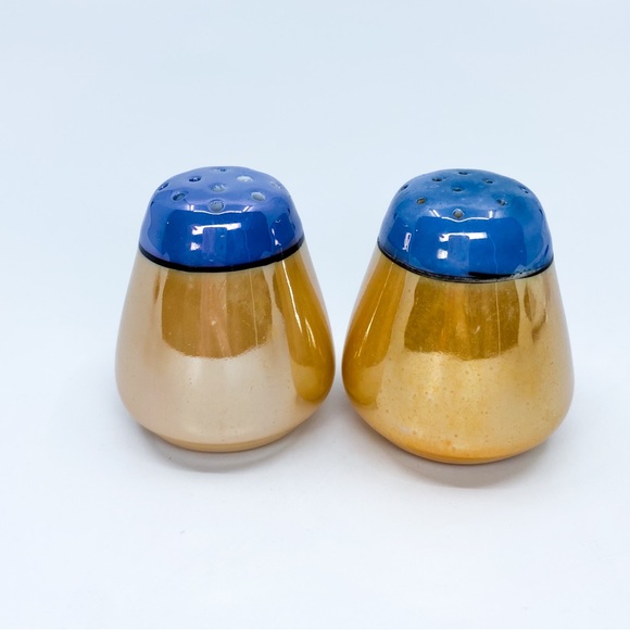 Vintage Lusterware Peach & Blue Ceramic Salt & Pepper Shakers * Made in Japan - Picture 4 of 12